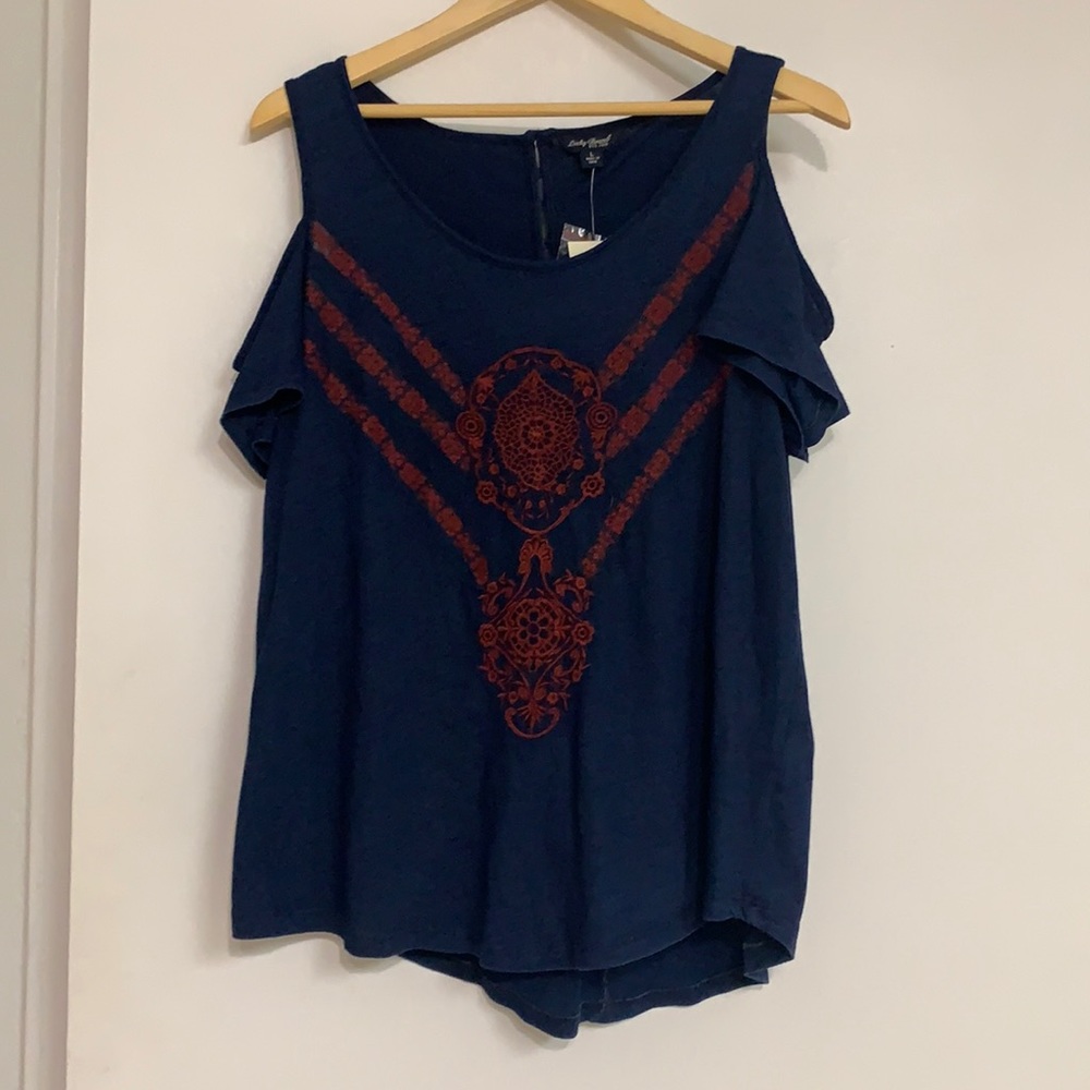 NWT Lucky Brand Cold Shoulder Embroidered Lace Top Cotton